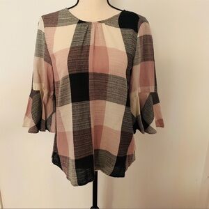 Ro & De | Top | Black, Pink & Cream Plaid Blouse